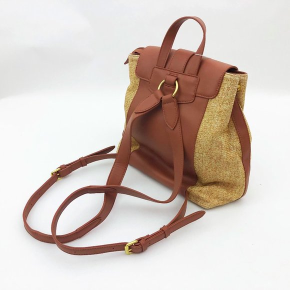 Jen & Co. Avani Backpack Vegan Leather Woven Fabric 11.5x12x4.5 inches - Picture 2 of 8